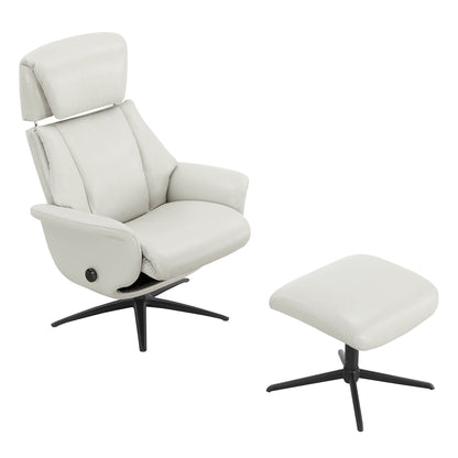Leslie Genuine Leather Swivel Reclining Chair & Ottoman