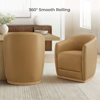 Mateo Curved Genuine Leather Rolling Dining Chair (Set of 2)