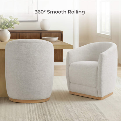 Mateo Curved Genuine Leather Rolling Dining Chair (Set of 2)