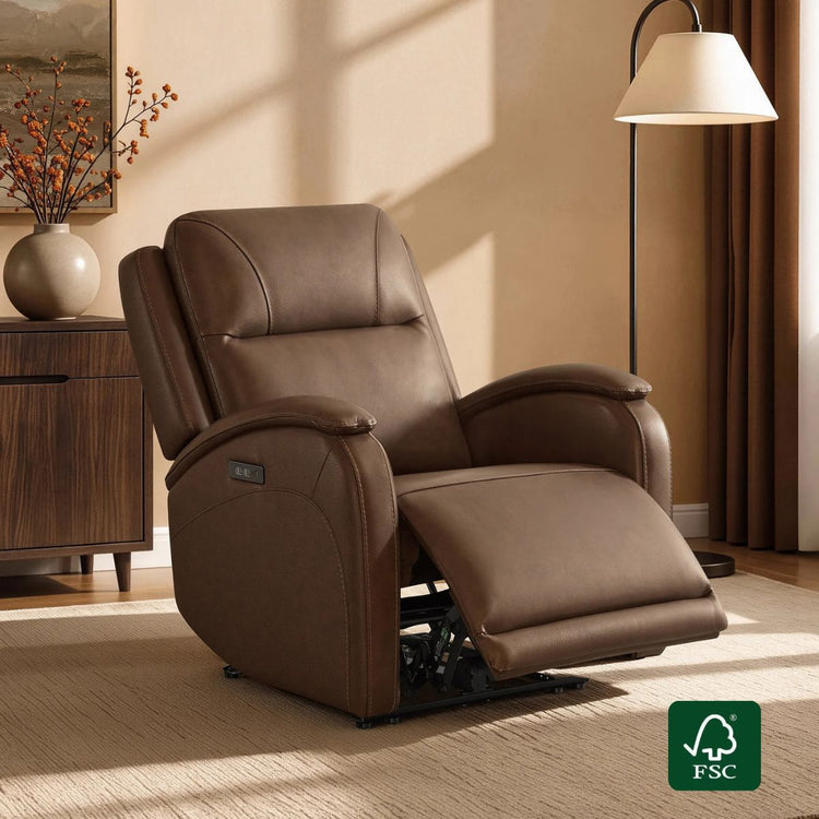 Monica Curved Genuine Leather Zero Gravity Power Recliner