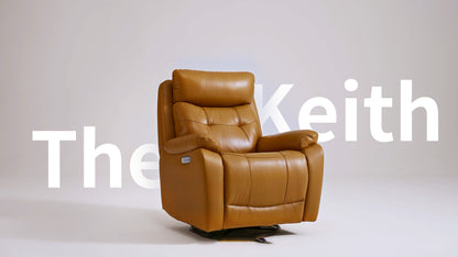 Keith Tufted Genuine Leather Swivel Glider Power Recliner with Power Headrest