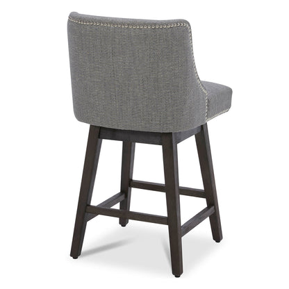 CHITA LIVING-Asher Swivel Counter Stool with Nailhead Trim( Set of 2)-Counter Stools-Fabric-Fog Gray-