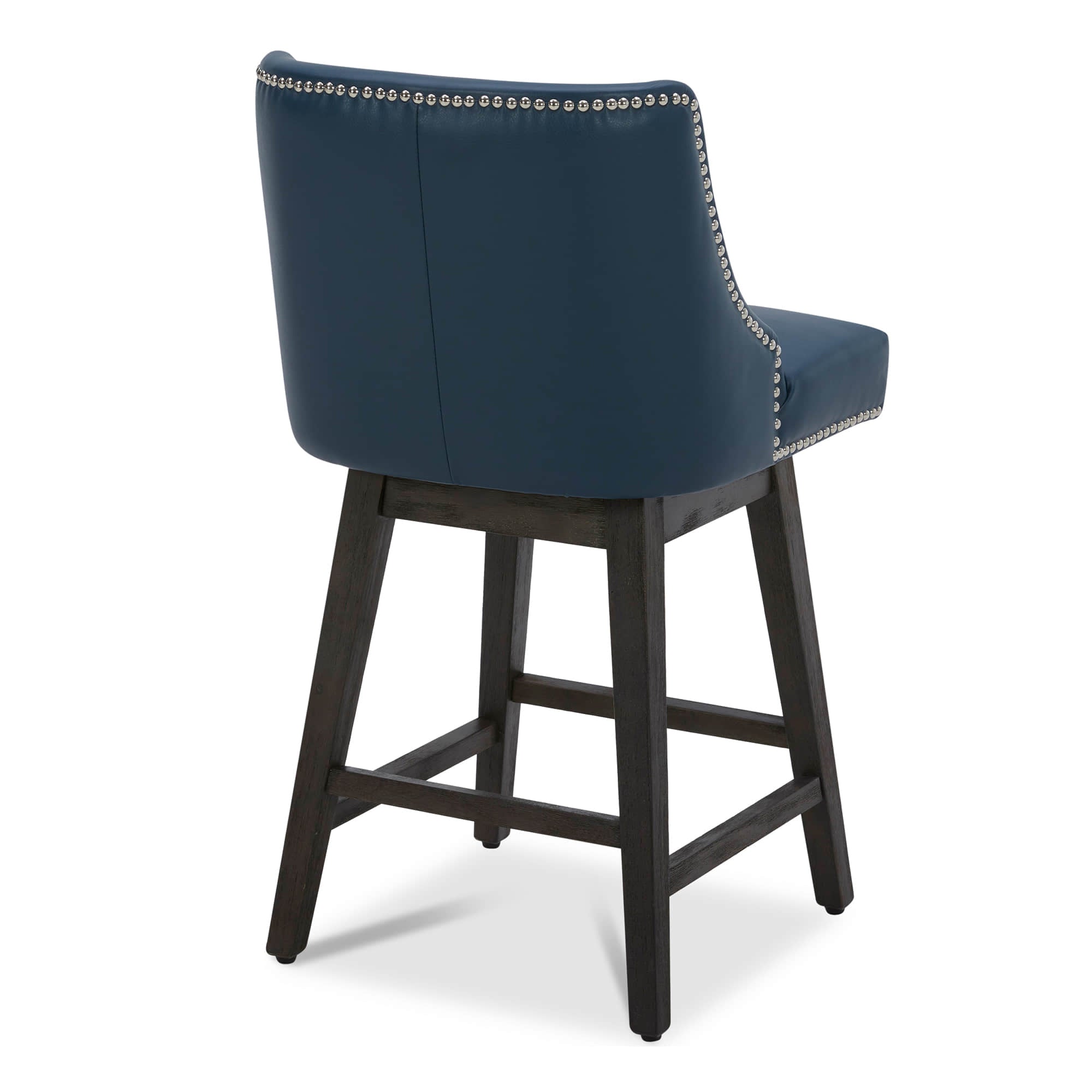 CHITA LIVING-Asher Swivel Counter Stool with Nailhead Trim( Set of 2)-Counter Stools-Faux Leather-Blue-