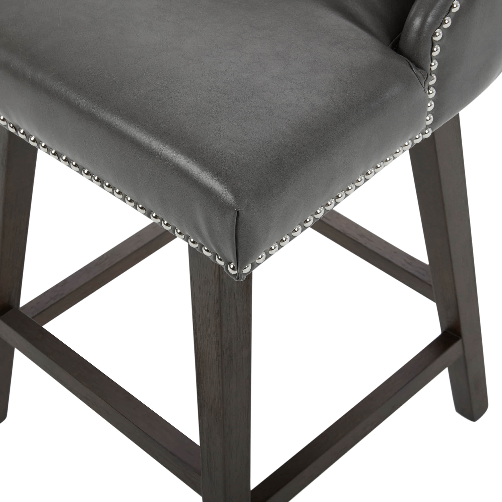 CHITA LIVING-Asher Swivel Counter Stool with Nailhead Trim( Set of 2)-Counter Stools-Faux Leather-Retro Gray-