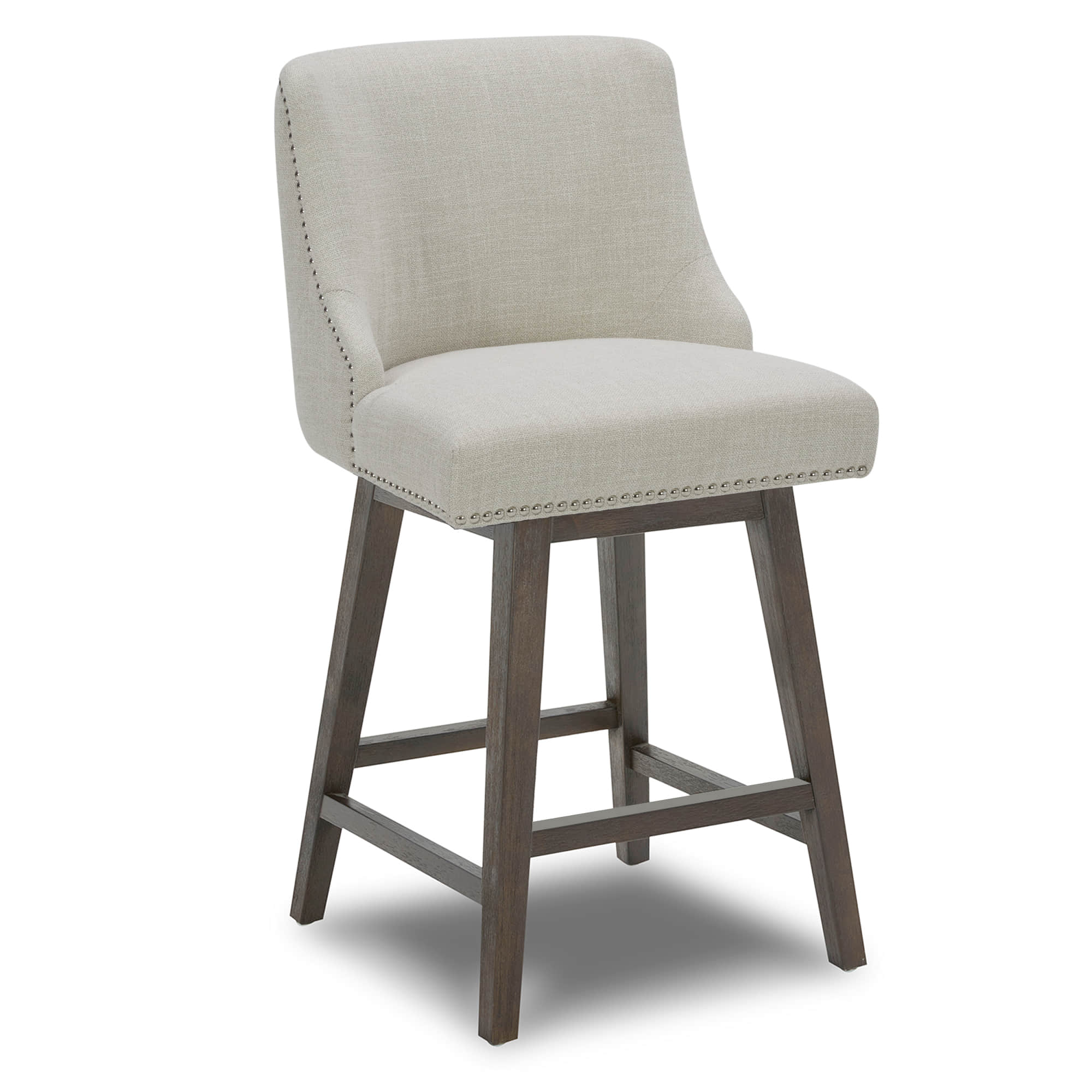 CHITA LIVING-Asher Swivel Counter Stool with Nailhead Trim( Set of 2)-Counter Stools-Fabric-Linen-