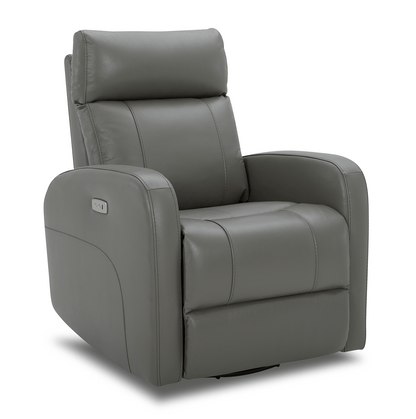 CHITA LIVING-Joy Power Swivel Recliner with Manual Headrest-Recliners-Genuine Leather-Gray-