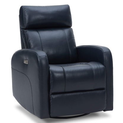 CHITA LIVING-Joy Power Swivel Recliner with Manual Headrest-Recliners-Genuine Leather-Navy-