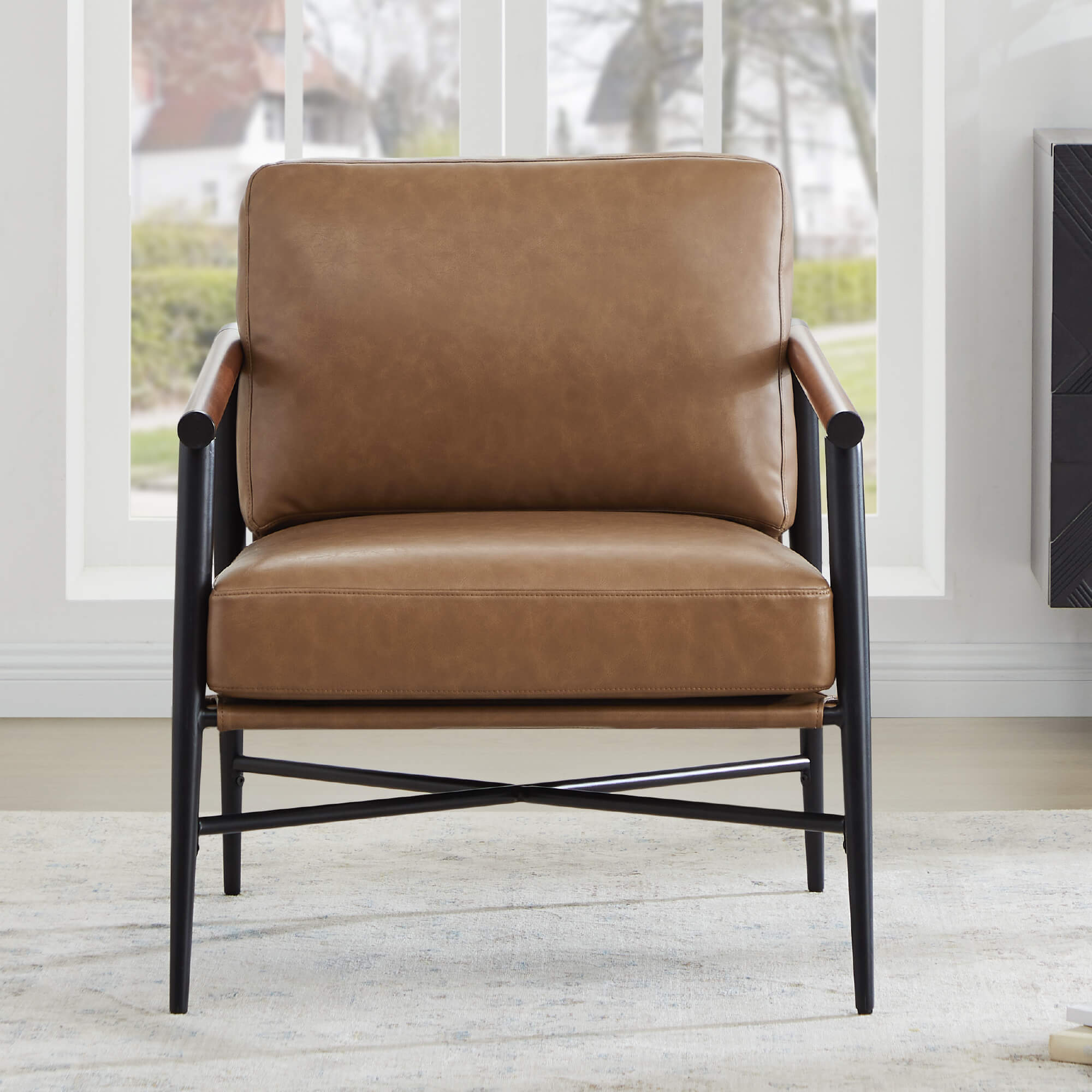 CHITA LIVING-Charlotte Modern Accent Chair-Accent Chair-Faux Leather-Saddle Brown-