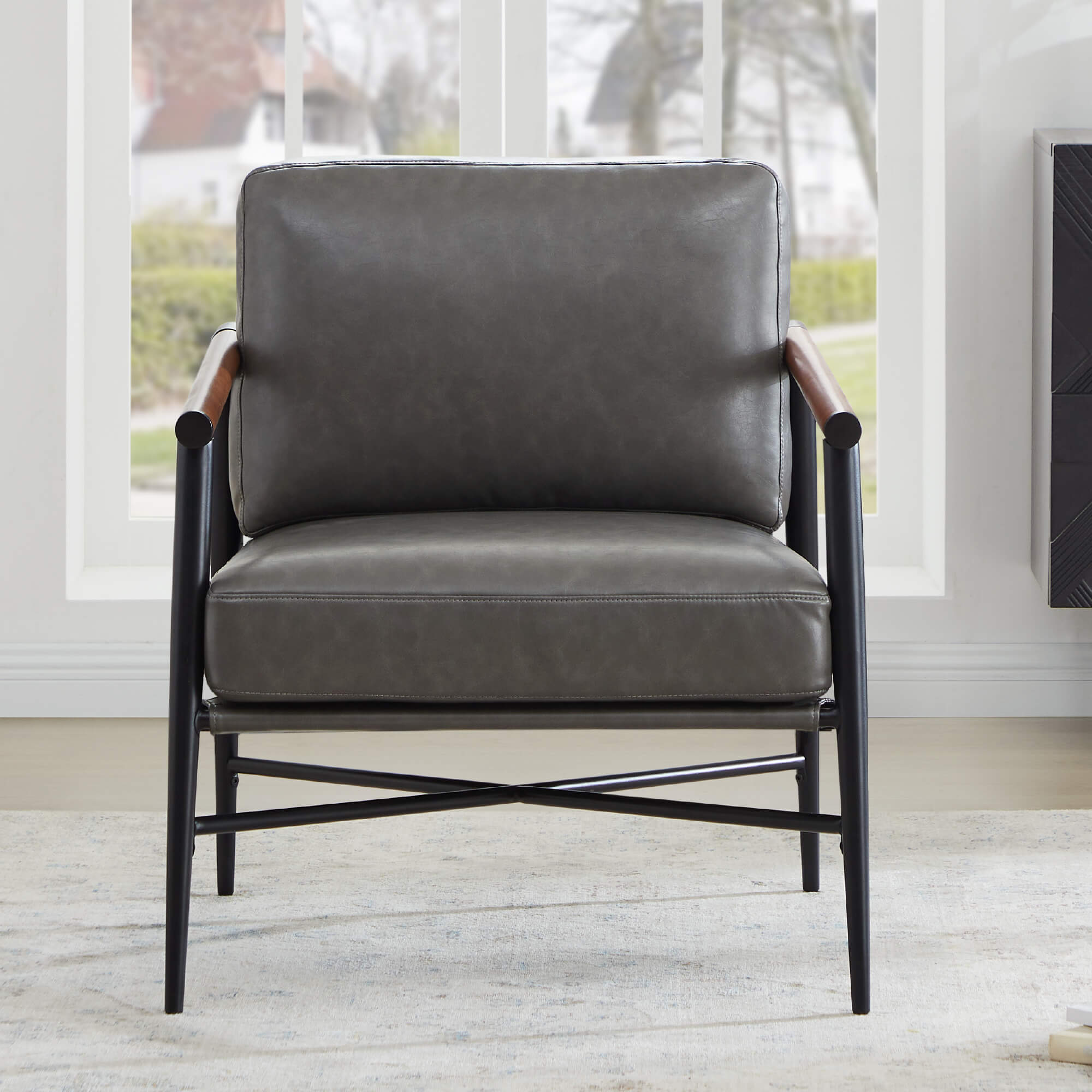 CHITA LIVING-Charlotte Modern Accent Chair-Accent Chair-Faux Leather-Dark Gray-