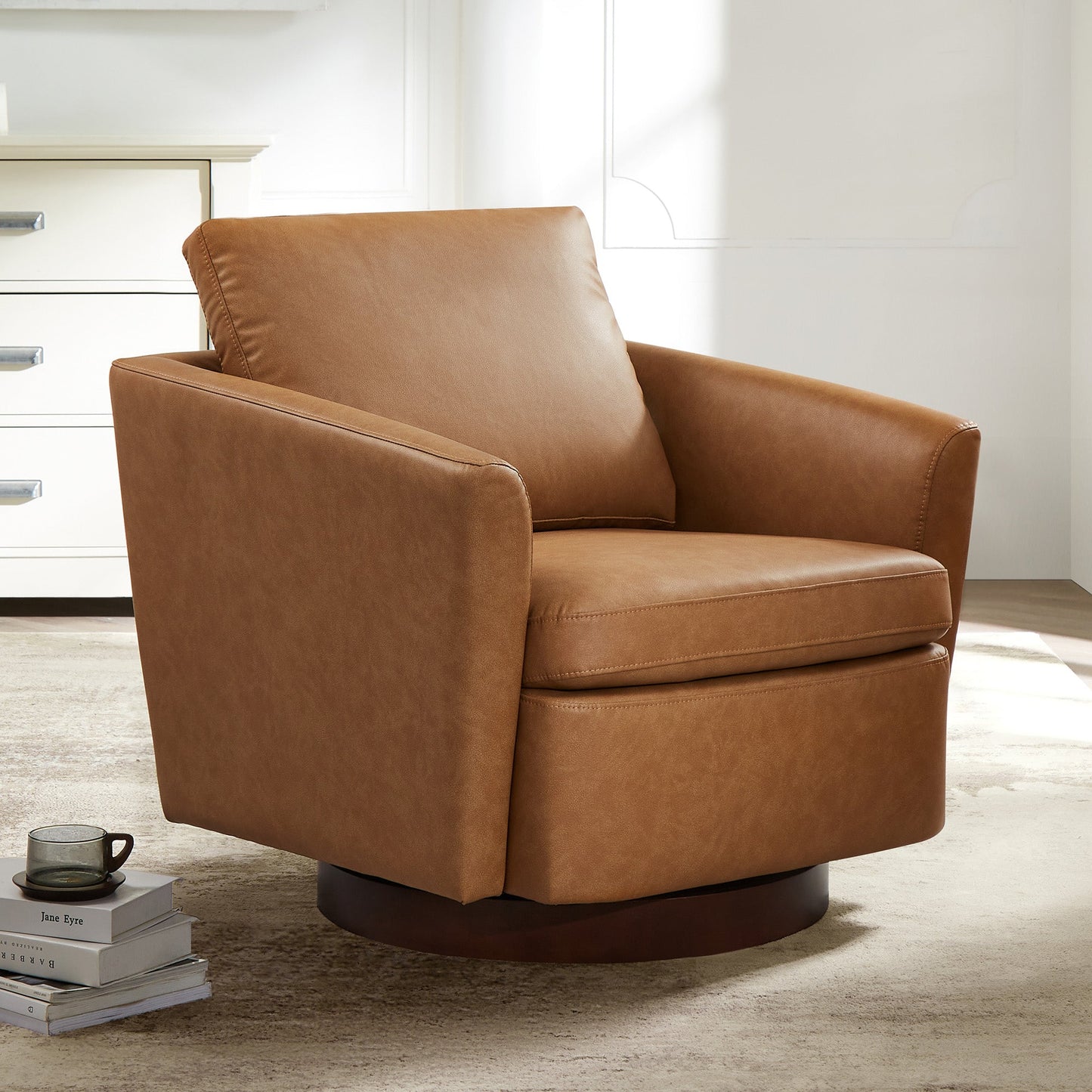 CHITA LIVING-Donella Modern Swivel Accent Chairs-Accent Chair-Faux Leather-Cognac-