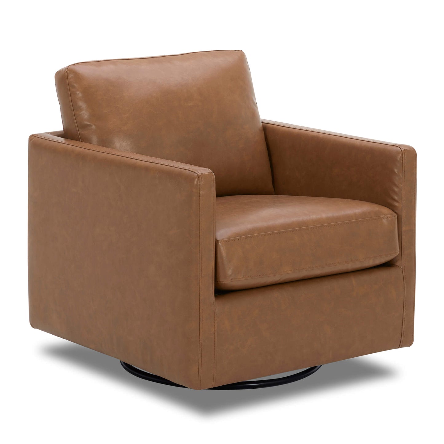 CHITA LIVING-Emma Contemporary Swivel Armchair Accent Chair-Accent Chair-Faux Leather-Saddle Brown-