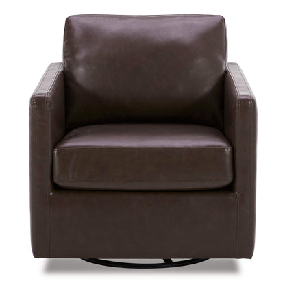 CHITA LIVING-Emma Contemporary Swivel Armchair Accent Chair-Accent Chair-Faux Leather-Dark Brown-