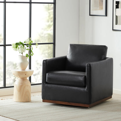 CHITA LIVING-Henry Modern Swivel Accent Chair-Accent Chair-Faux Leather-Saddle Brown-