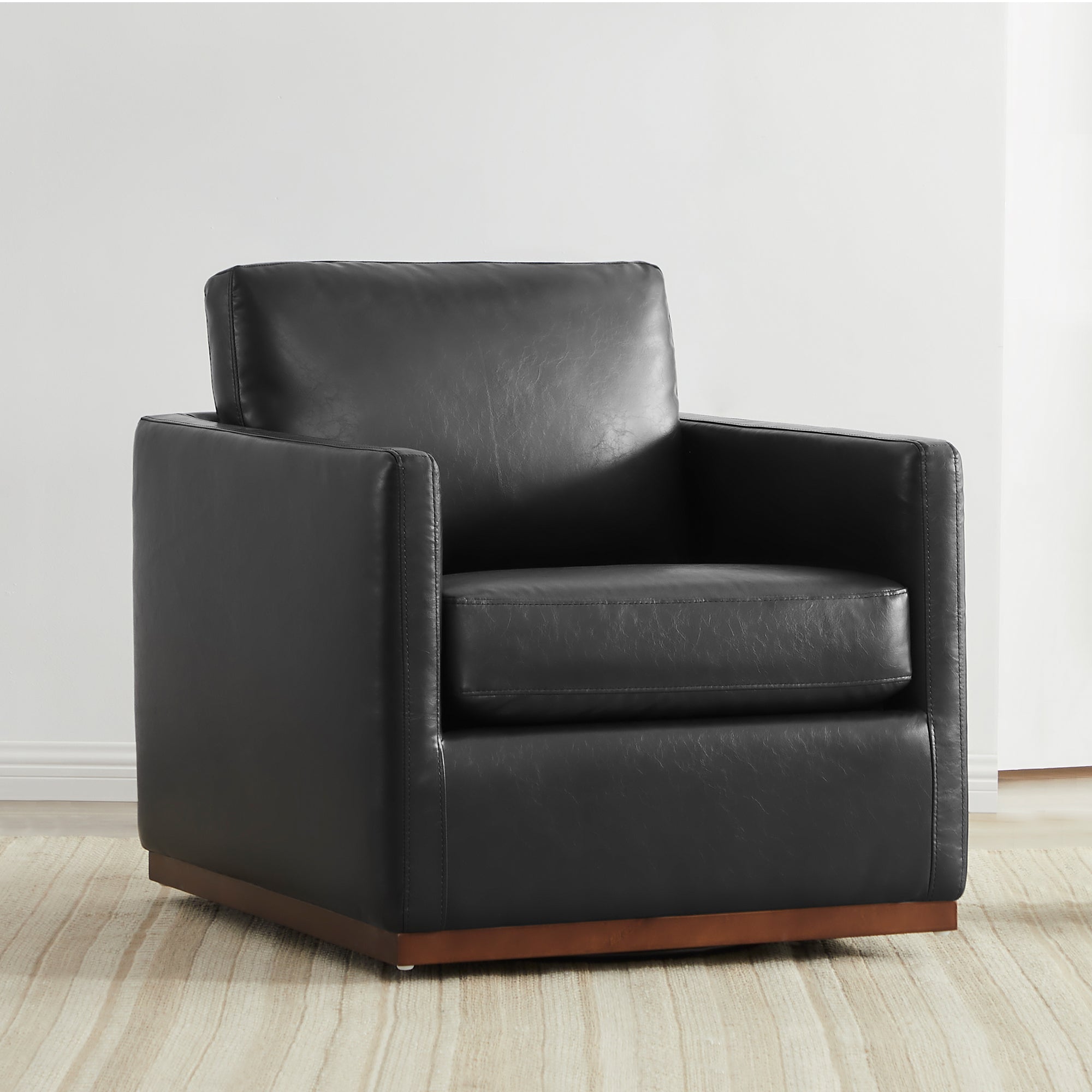 CHITA LIVING-Henry Modern Swivel Accent Chair-Accent Chair-Faux Leather-Saddle Brown-