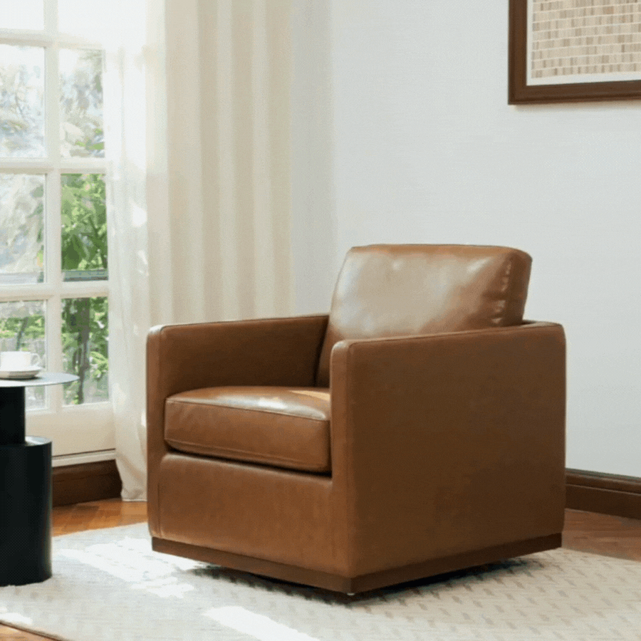 CHITA LIVING-Henry Swivel Accent Chair-Accent Chair-Faux Leather-Saddle Brown-