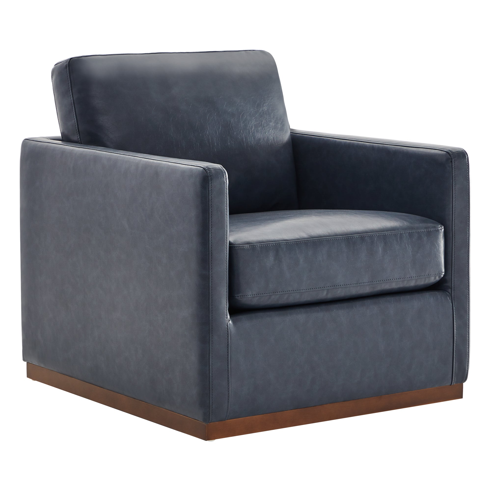 CHITA LIVING-Henry Swivel Accent Chair with Wood Base-Accent Chair-Faux Leather-Navy Blue-