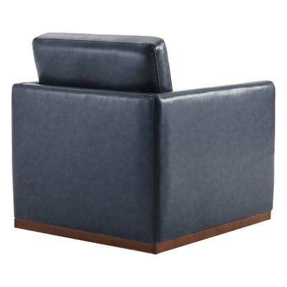 CHITA LIVING-Henry Swivel Accent Chair with Wood Base-Accent Chair-Faux Leather-Navy Blue-