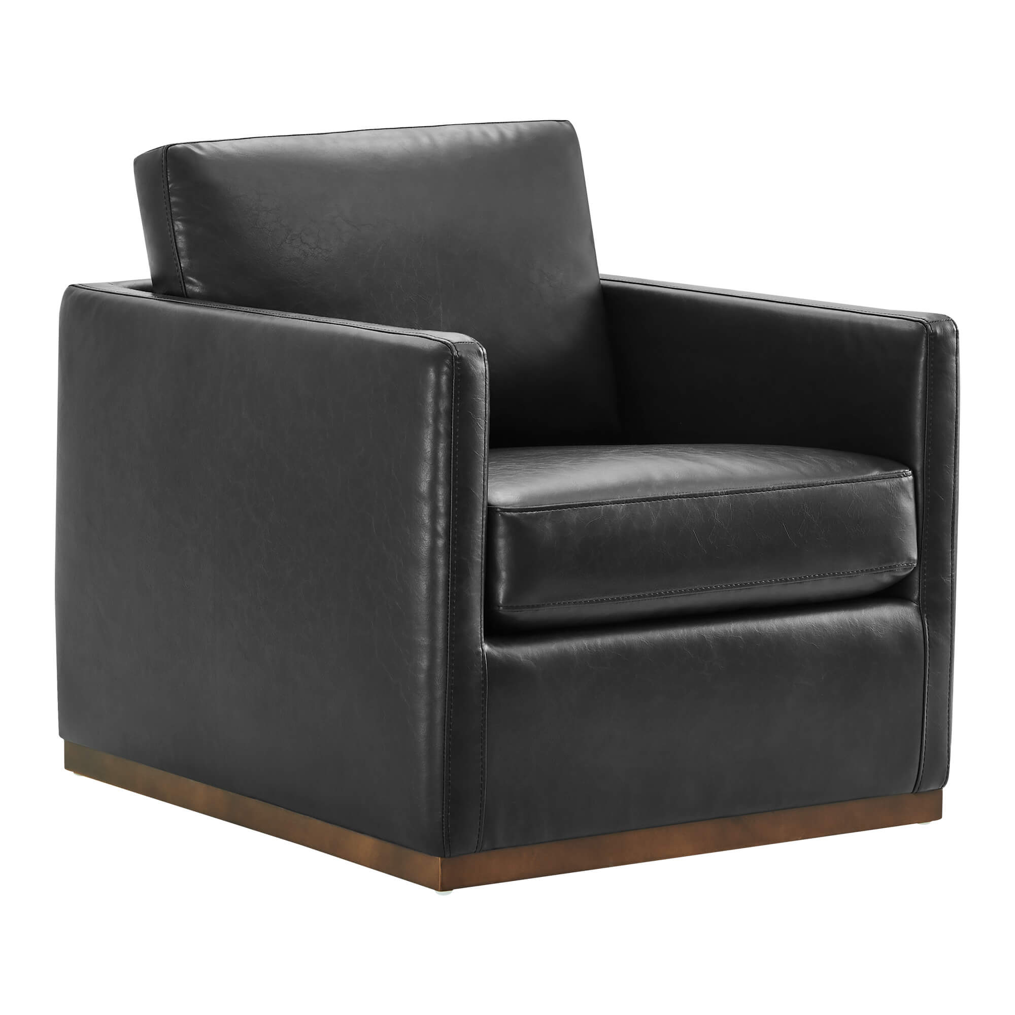 CHITA LIVING-Henry Swivel Accent Chair with Wood Base-Accent Chair-Faux Leather-Black-