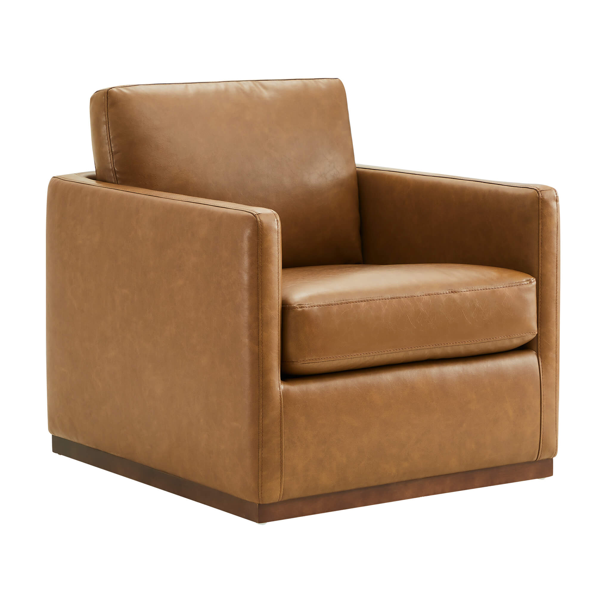 CHITA LIVING-Henry Swivel Accent Chair with Wood Base-Accent Chair-Faux Leather-Saddle Brown-