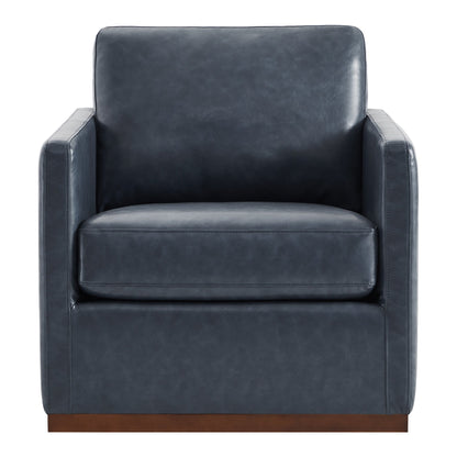 CHITA LIVING-Henry Swivel Accent Chair with Wood Base-Accent Chair-Faux Leather-Navy Blue-