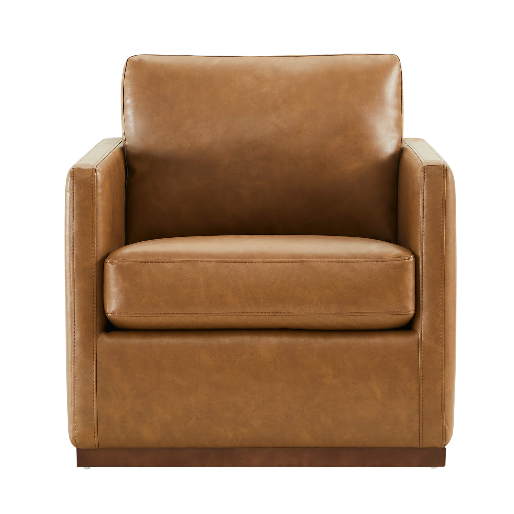 CHITA LIVING-Henry Swivel Accent Chair with Wood Base-Accent Chair-Faux Leather-Saddle Brown-