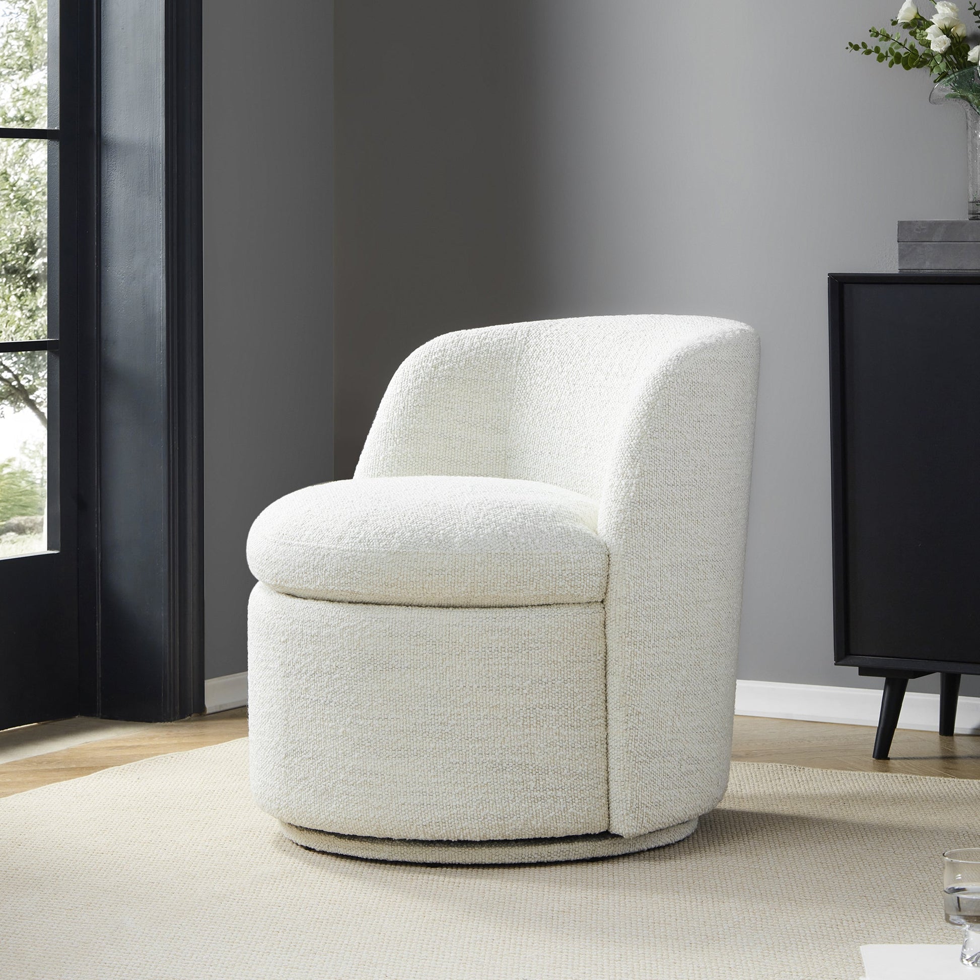 CHITA LIVING-Jolie Boucle Swivel Accent Chair-Accent Chair-Fabric-Cream-