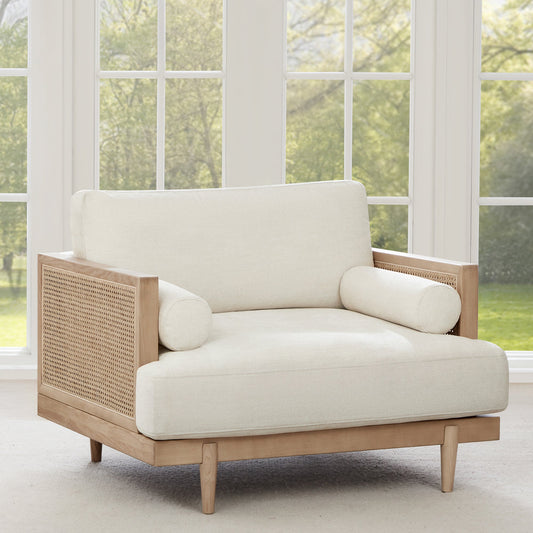 CHITA LIVING-Julane Modern Cane Armchair (41.8")-Accent Chair-Linen Fabric with Cane--
