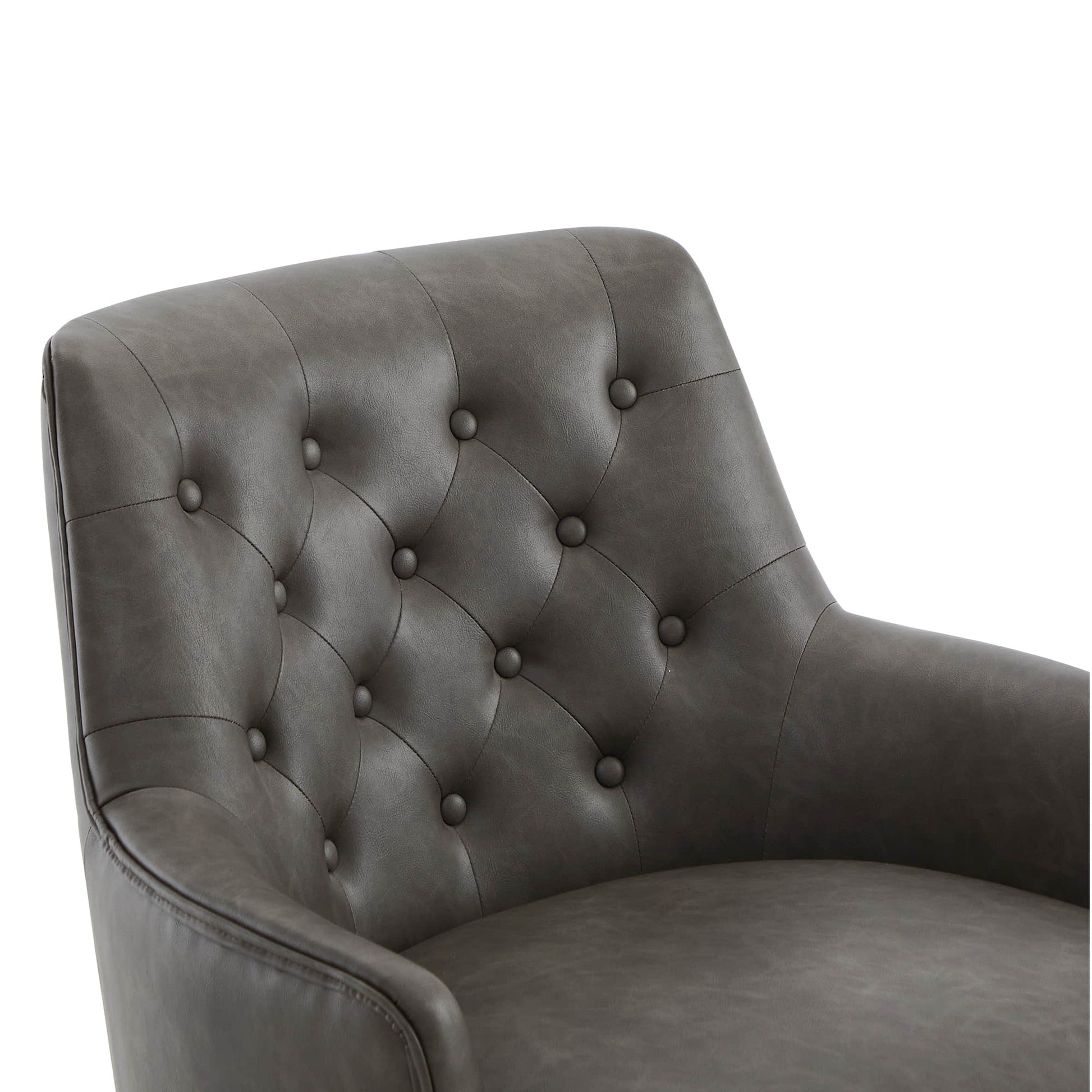 CHITA LIVING-Lindy Tufted Swivel Accent Chair-Accent Chair-Faux Leather-Dark Grey-