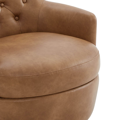 CHITA LIVING-Lindy Tufted Swivel Accent Chair-Accent Chair-Faux Leather-Cognac Brown-