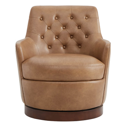 CHITA LIVING-Lindy Tufted Swivel Accent Chair-Accent Chair-Faux Leather-Cognac Brown-