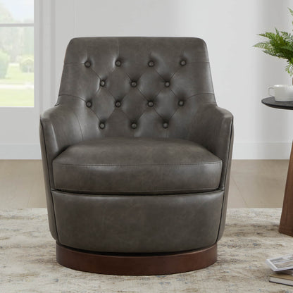 CHITA LIVING-Lindy Tufted Swivel Accent Chair-Accent Chair-Faux Leather-Cognac Brown-