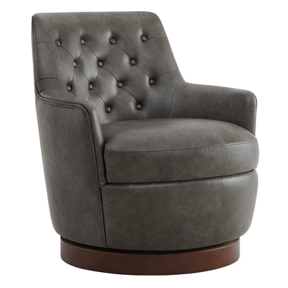 CHITA LIVING-Lindy Tufted Swivel Accent Chair-Accent Chair-Faux Leather-Dark Grey-