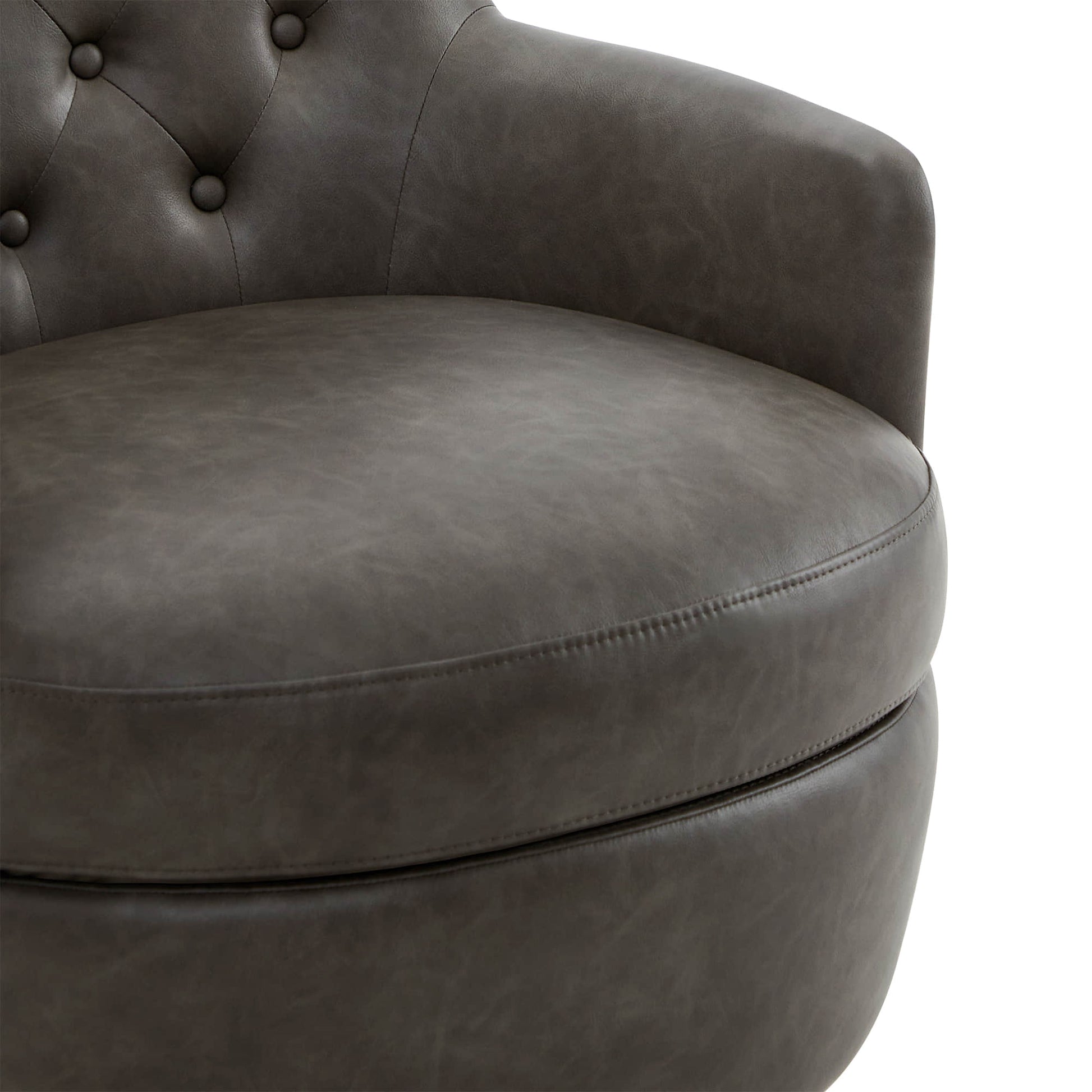 CHITA LIVING-Lindy Tufted Swivel Accent Chair-Accent Chair-Faux Leather-Dark Grey-