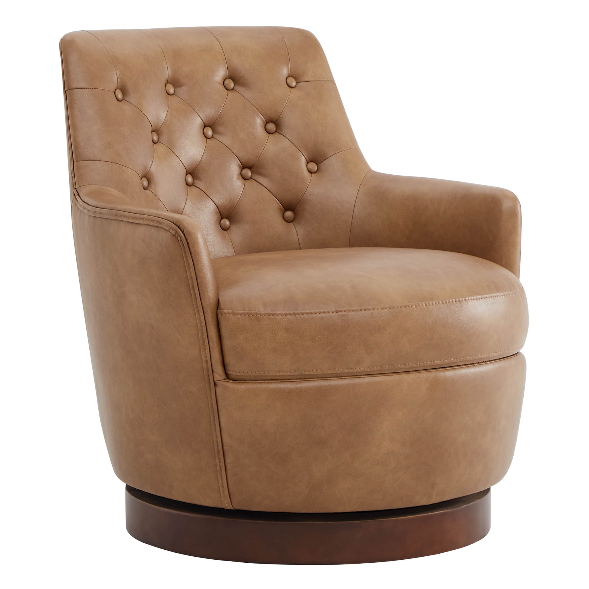 CHITA LIVING-Lindy Tufted Swivel Accent Chair-Accent Chair-Faux Leather-Cognac Brown-