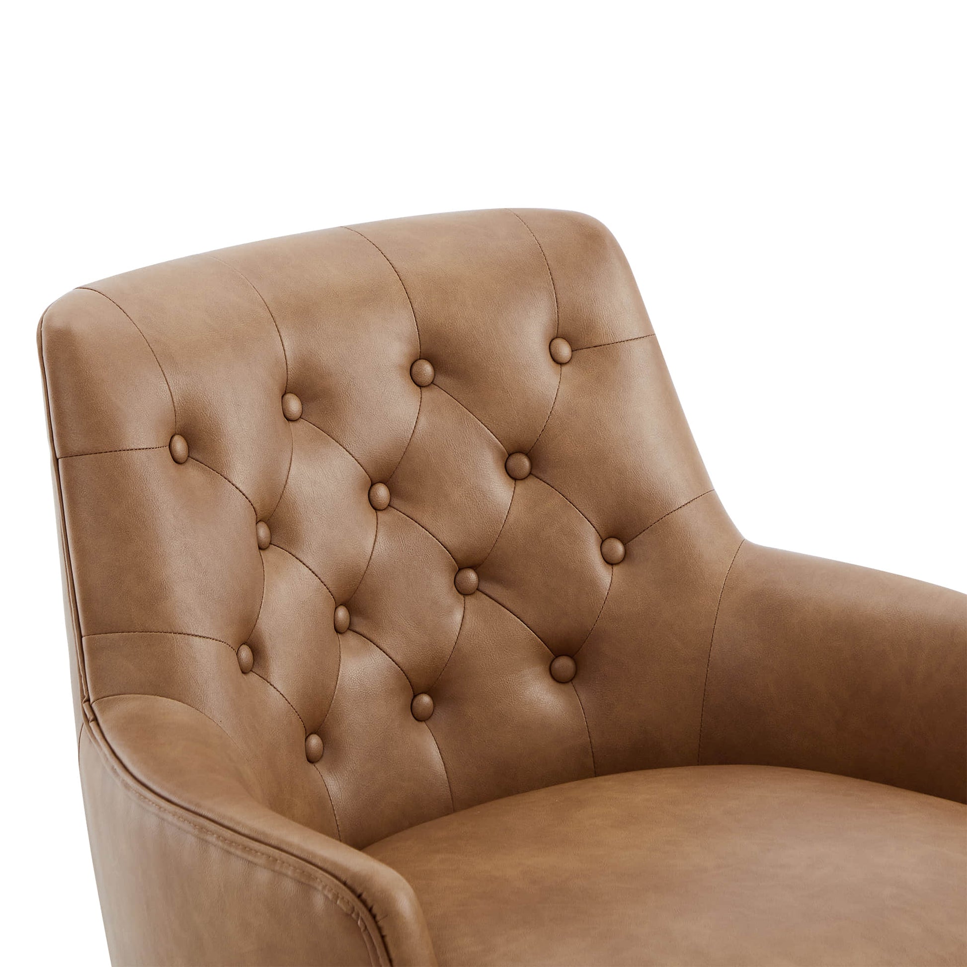 CHITA LIVING-Lindy Tufted Swivel Accent Chair-Accent Chair-Faux Leather-Cognac Brown-