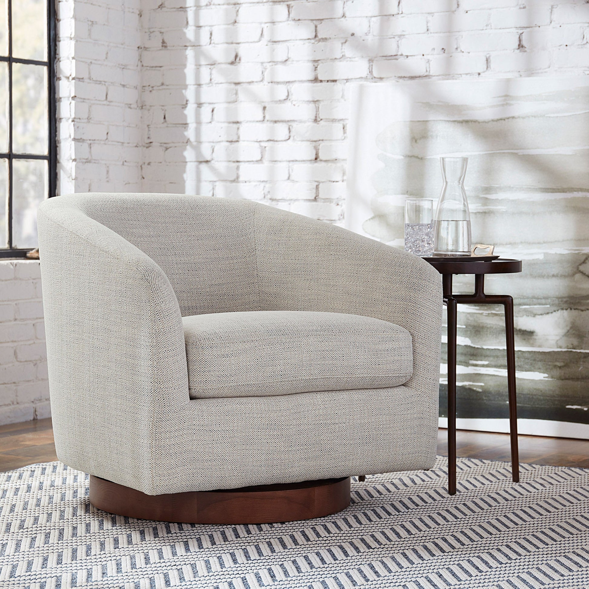 CHITA LIVING-Wren Swivel Accent Chair-Accent Chair-Fabric-Ivory-