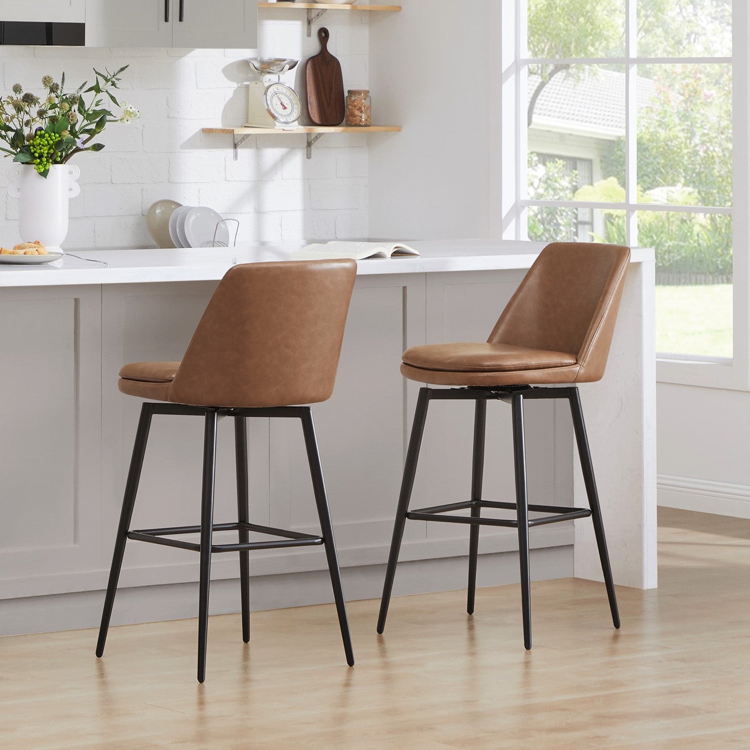 Camel leather counter stools hot sale