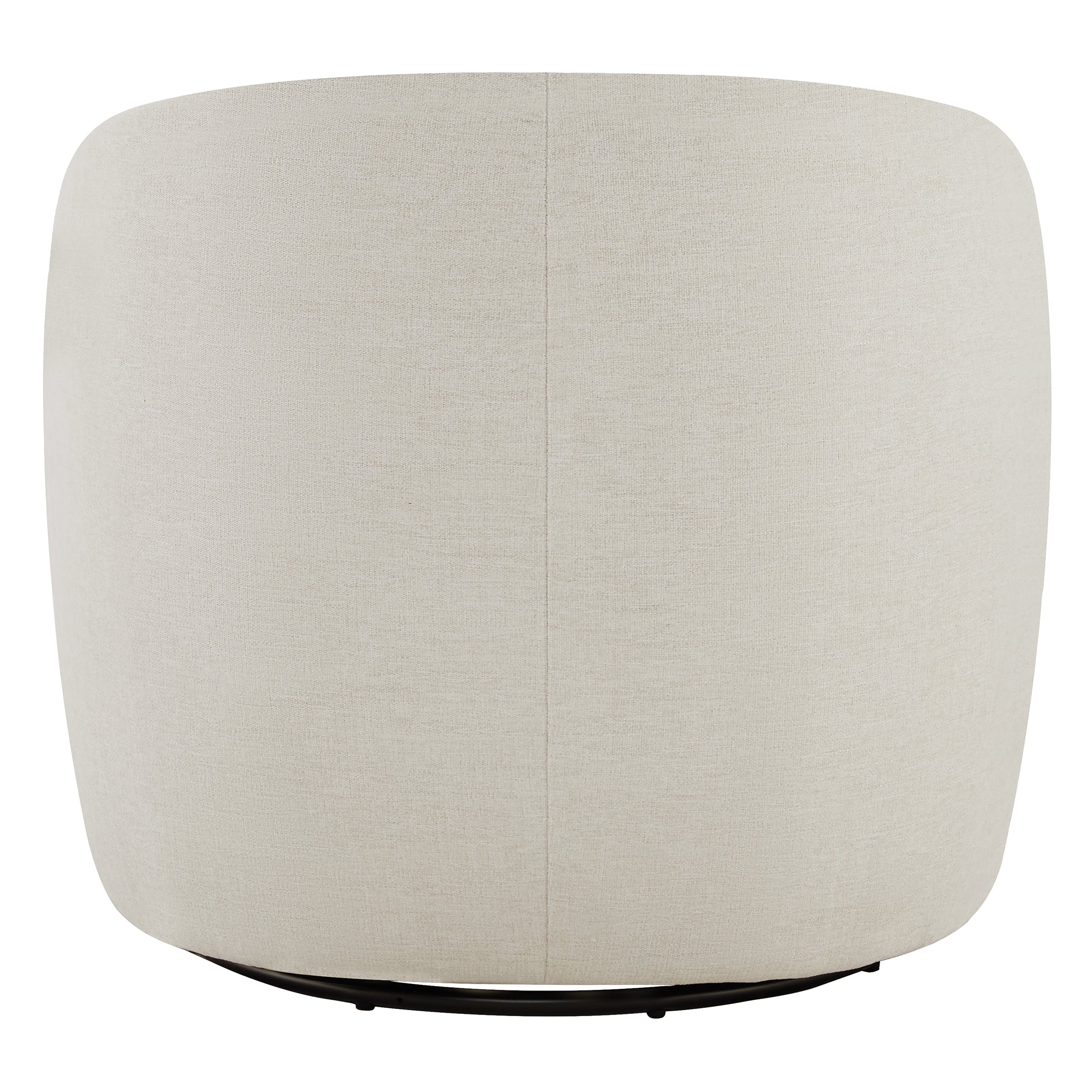 Back view of Bella Modern Swivel Accent Chair in light fabric with rounded shape - CHITA Living