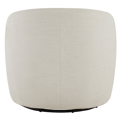 Back view of Bella Modern Swivel Accent Chair in light fabric with rounded shape - CHITA Living