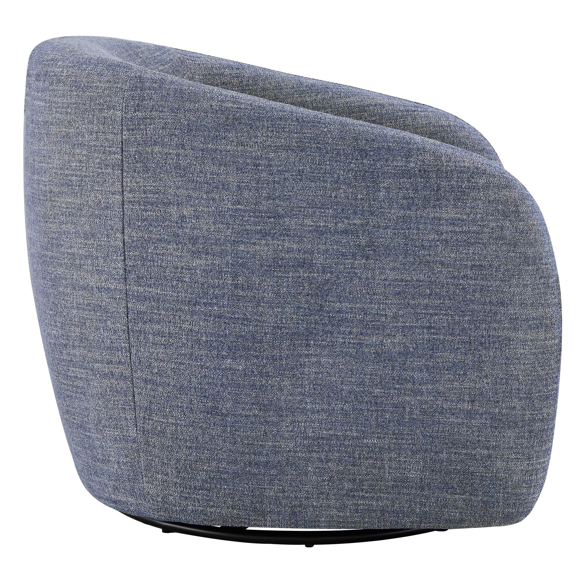 Side view of light gray Bella Modern Swivel Accent Chair with curved design and padded back - CHITA Living