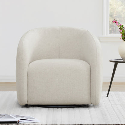 Light gray Bella Modern Swivel Accent Chair with plush curved design and metal base.