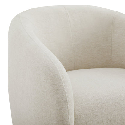 Close-up of Bella Modern Swivel Accent Chair featuring plush curved back in light fabric - CHITA Living