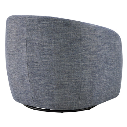 Back view of Bella Modern Swivel Accent Chair in light gray upholstery showcasing round design.