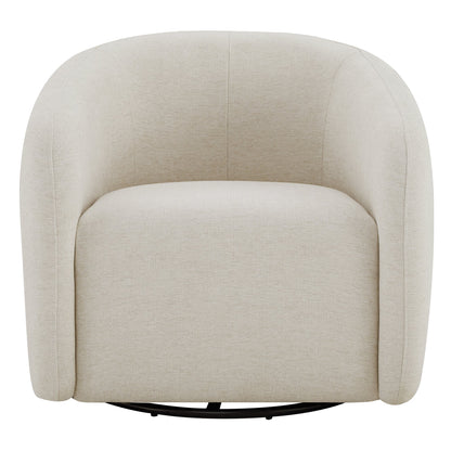 Light gray plush swivel accent chair with curved back and comfortable padding.