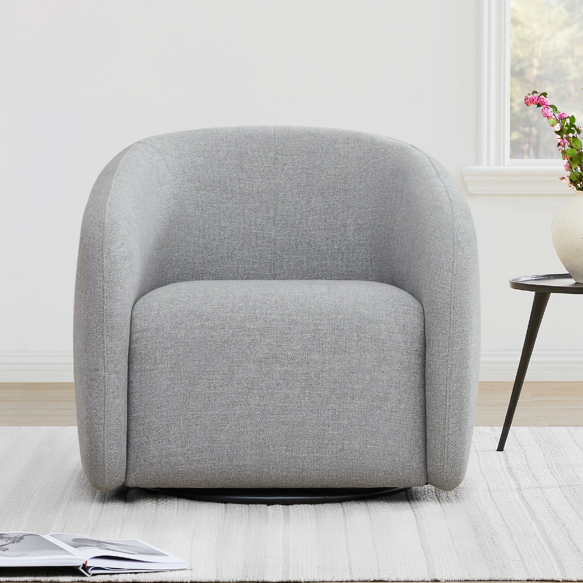 Light gray Bella Modern Swivel Accent Chair with plush, curved design and cozy seat - CHITA Living