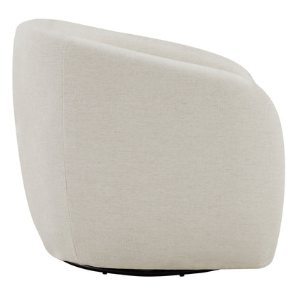 Side view of light gray swivel accent chair with plush rounded back and metal base - CHITA Living