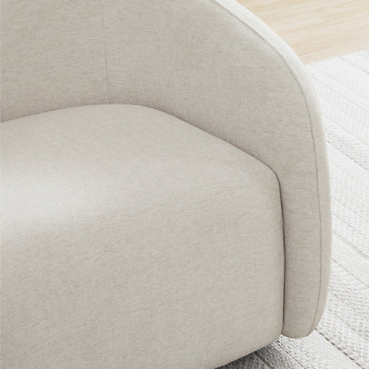 Close-up of light gray Bella Modern Swivel Accent Chair showcasing its plush curved design.