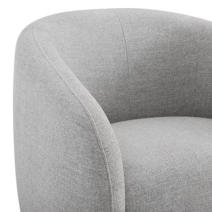 Plush light gray swivel accent chair with curved back and padded seat.