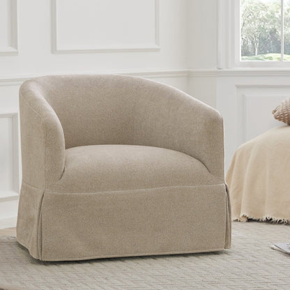 Soft beige EllaGrace swivel armchair with kick-pleat design for modern interiors - CHITA Living