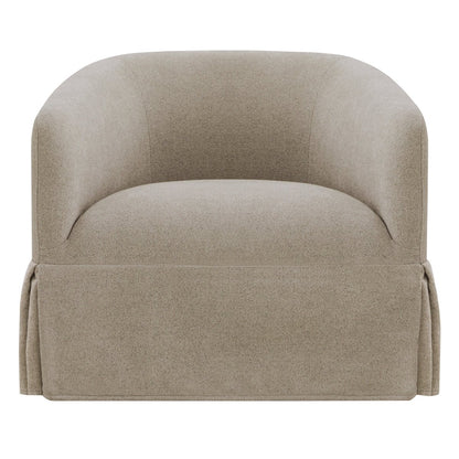 Soft gray EllaGrace swivel armchair featuring rounded design and kick-pleat detailing - CHITA Living